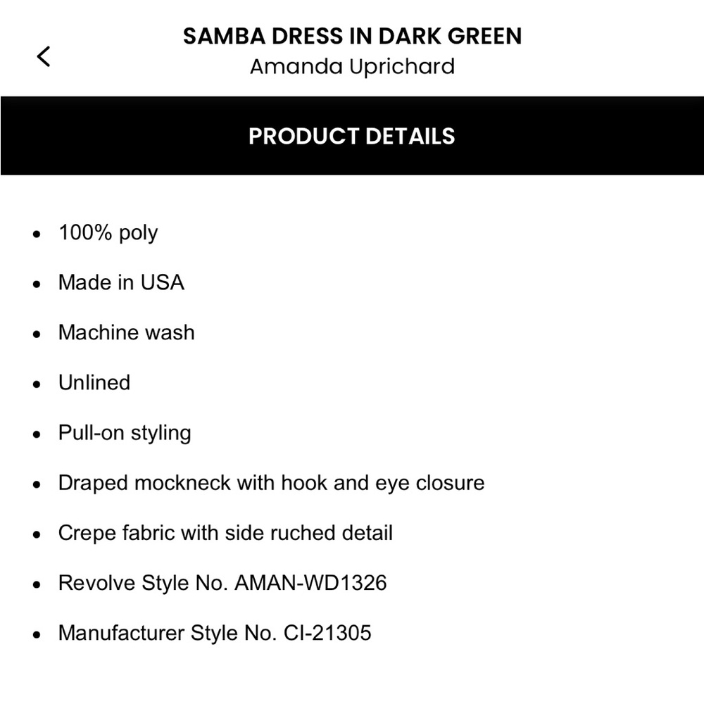 Amanda Uprichard Samba Dress in Dark Green | Size XS - Picture 6 of 6